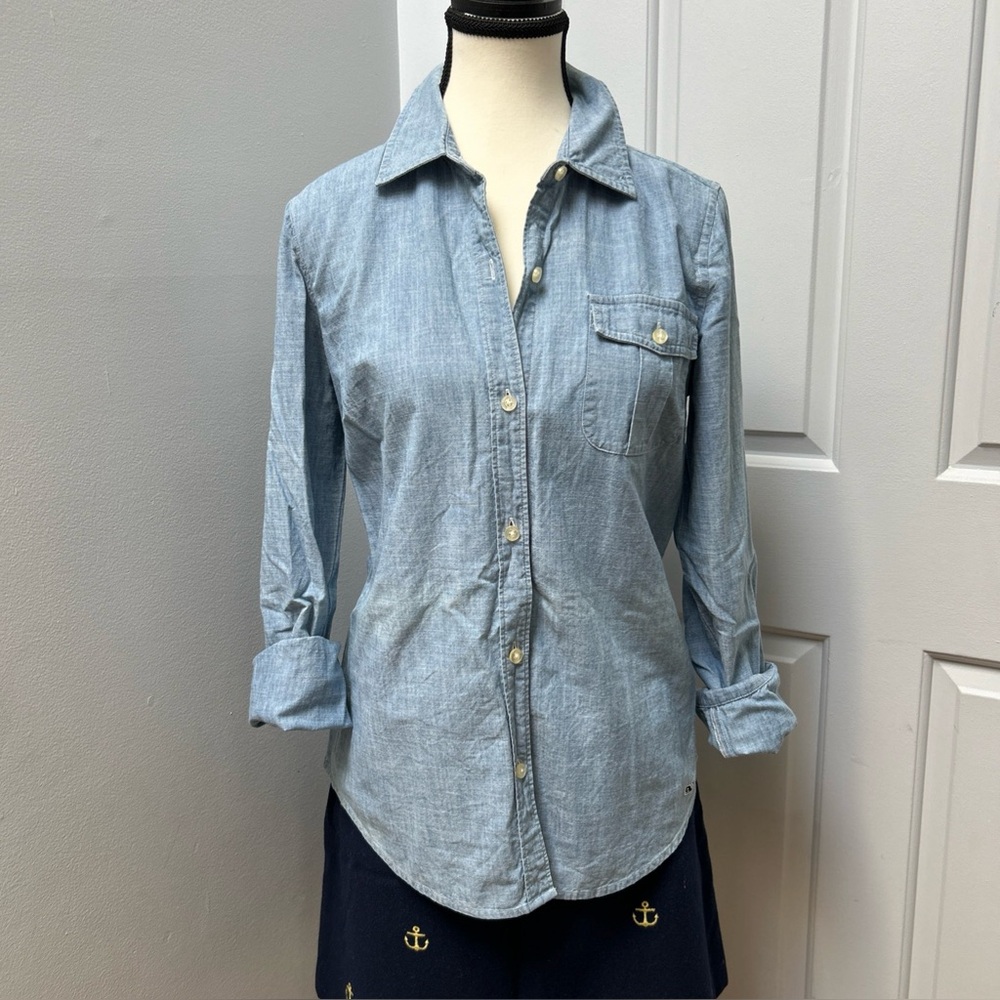 Vineyard Vines Chambray Denim Long Sleeve Button Down Shirt Size 4